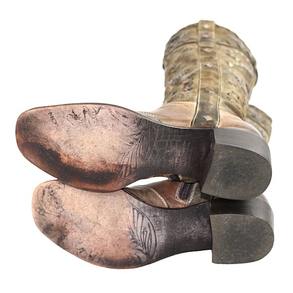 Mark Nason Lovell Vintage Tan Washed Leather Studded Boots, Size 5.5 - Picture 10 of 12